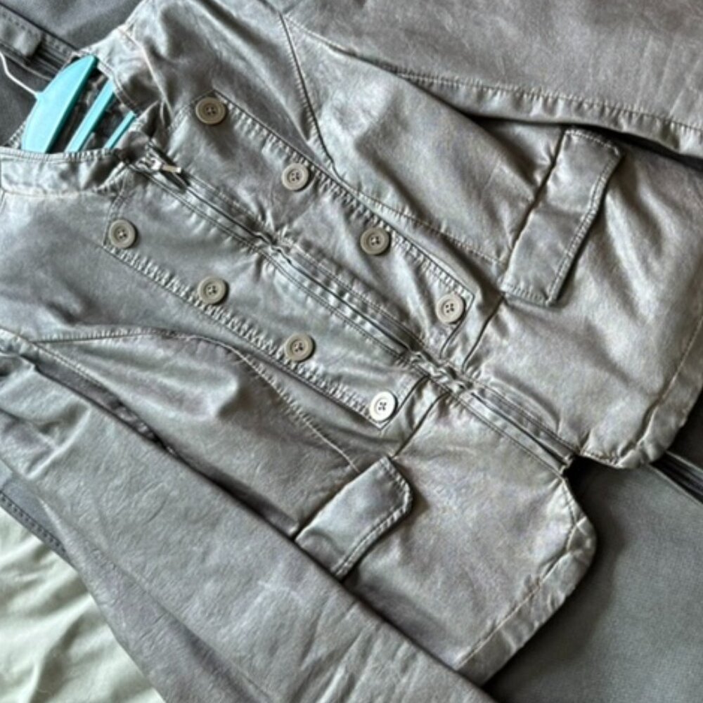 INC. Weathered Genuine Leather Jacket w/ puffy shoulder sleeves SZ S